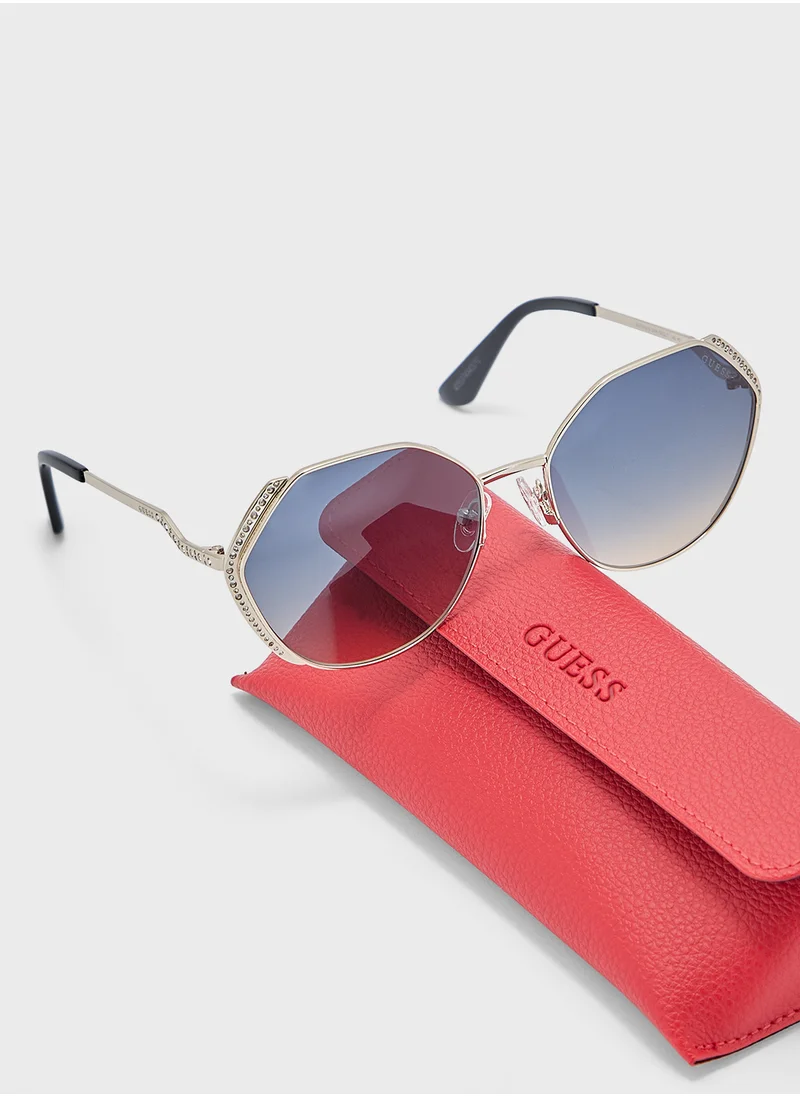 جس Uv-Protected Round Sunglasses