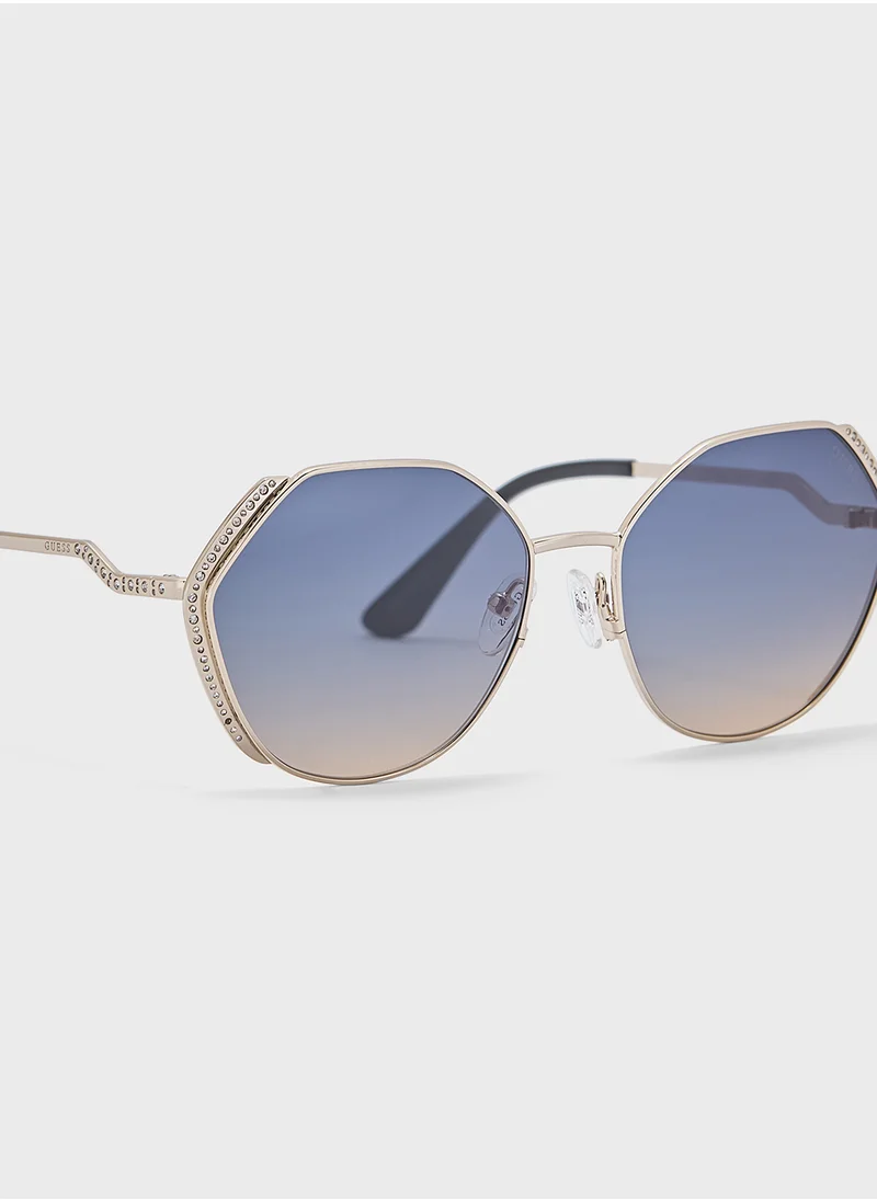 جس Uv-Protected Round Sunglasses