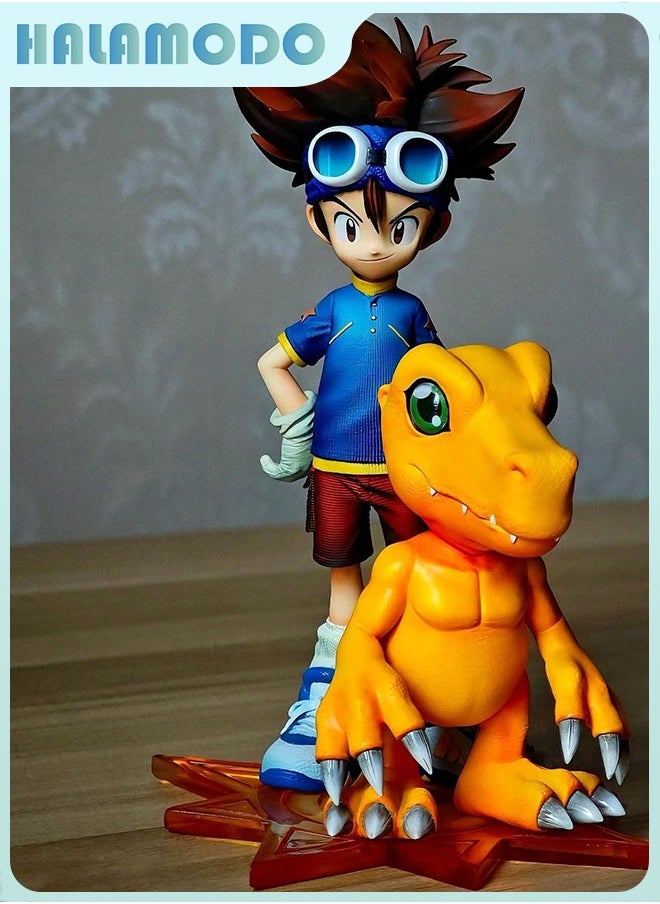 HALAMODO Digimon Taichi Yagami and Agumon Dynamic Duo Figure with Base, Ideal Desk Decor and Memorable Birthday Gift 16cm  - Image 1