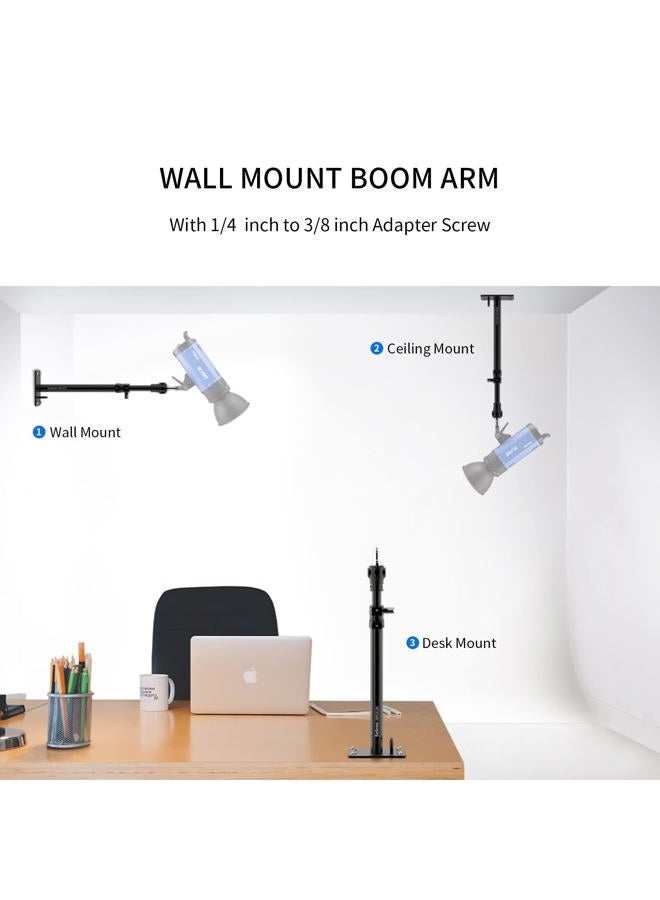 Meking Selens Photography Camera Wall Mount Boom Arm, Ceiling Wall Mounting Up to 22inch for Photo Video Studio Strobe Light, Softbox, Overhead Mount, with 3/8 1/4 Thread, 2 Pack - Image 4