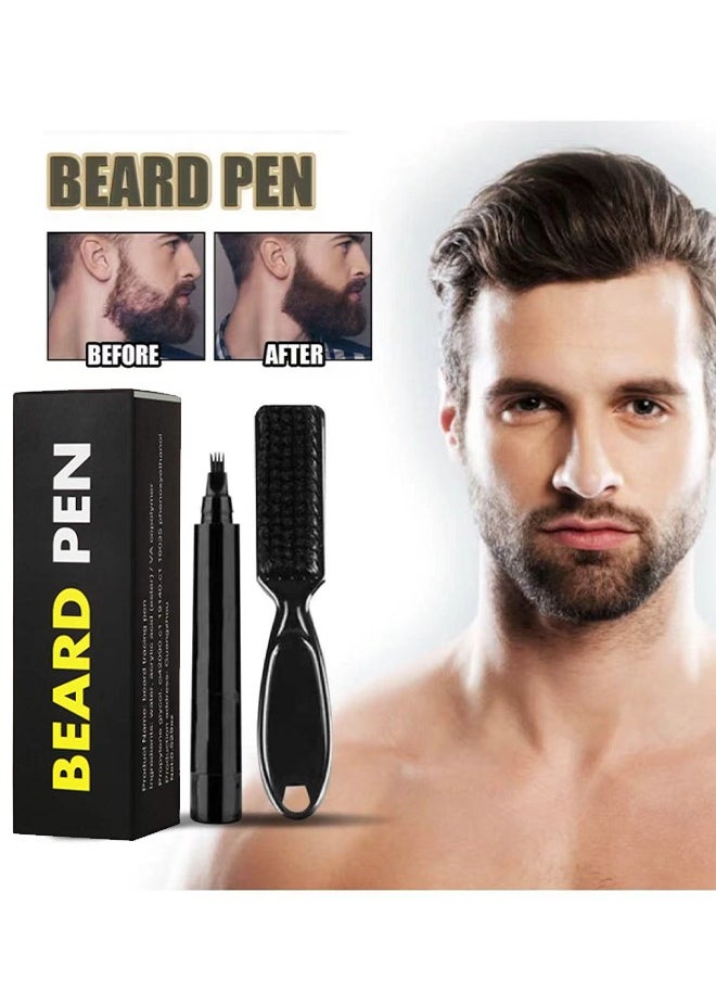 EELHOE Beard Pen -  Long Lasting Beard Filling Pen Kit with Brush and Beard Styling Comb Tool Creates Natural Looking Beard, Moustache and Eyebrows #Black  - Image 1