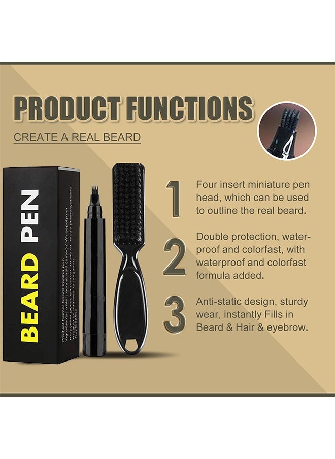 EELHOE Beard Pen -  Long Lasting Beard Filling Pen Kit with Brush and Beard Styling Comb Tool Creates Natural Looking Beard, Moustache and Eyebrows #Black  - Image 2