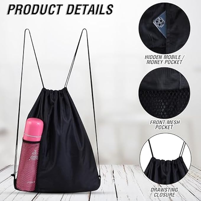 rayihni 2PCS Drawstring Bags Swim Sport Sack PE Bags Water Proof Drawstring Gym Bags for Kids Adults with Outside Zipper and Mesh Pocket Swimming Sports Bag for School Sports Swimming Gym Travel - Image 2