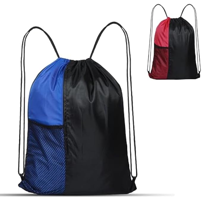 rayihni 2PCS Drawstring Bags Swim Sport Sack PE Bags Water Proof Drawstring Gym Bags for Kids Adults with Outside Zipper and Mesh Pocket Swimming Sports Bag for School Sports Swimming Gym Travel - Image 1