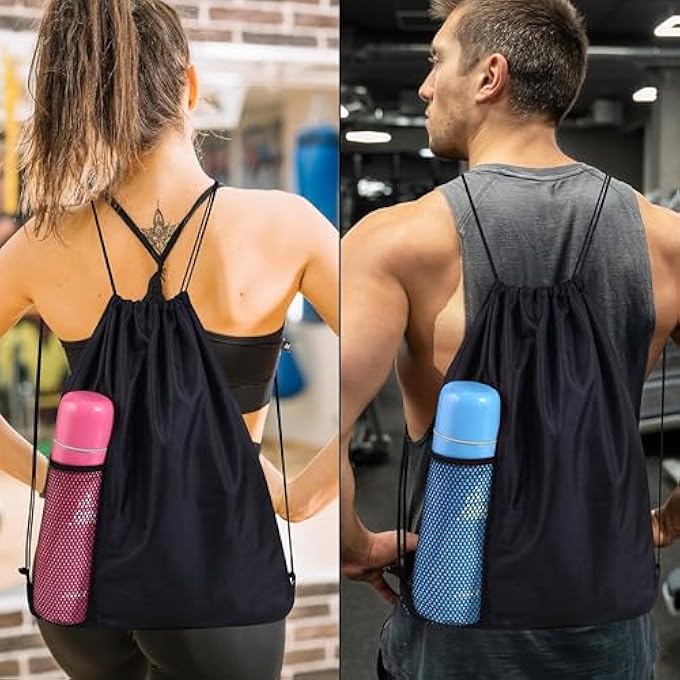 rayihni 2PCS Drawstring Bags Swim Sport Sack PE Bags Water Proof Drawstring Gym Bags for Kids Adults with Outside Zipper and Mesh Pocket Swimming Sports Bag for School Sports Swimming Gym Travel - Image 5