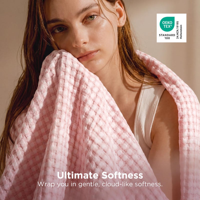 Bedsure Cooling Cotton Waffle King Size Blanket - Lightweight Breathable Blanket of Rayon Derived from Bamboo for Hot Sleepers, Luxury Throws for Bed, Couch and Sofa, Pink, 104x90 Inches - Image 4