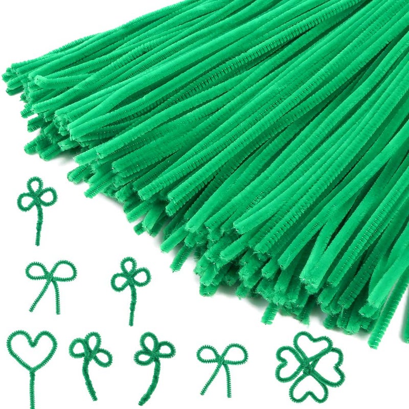 Caydo 200 Pieces Green Pipe Cleaners for St. Patrick's Day Decorations, Craft Chenille Stems for Kids DIY Art Craft Projects (6 mm x 12 inch) - Image 1