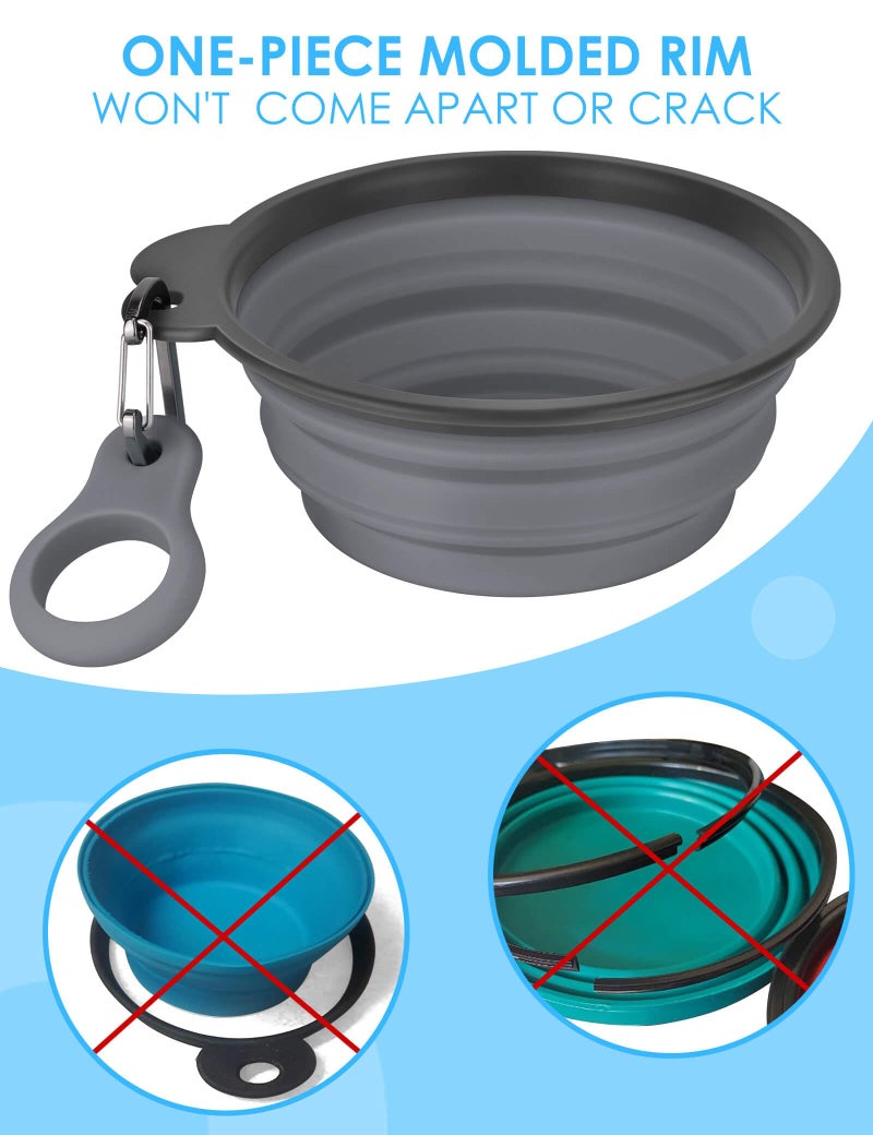 Aonkey Collapsible Dog Bowls with Bottle Carrier, 2 Pack Travel Dog Water Bowl Upgraded Carabiner, One-Piece Molded Rim No Fall Off or Crack, Foldable Silicone Portable for Pets Walking Hiking 15oz - Image 3