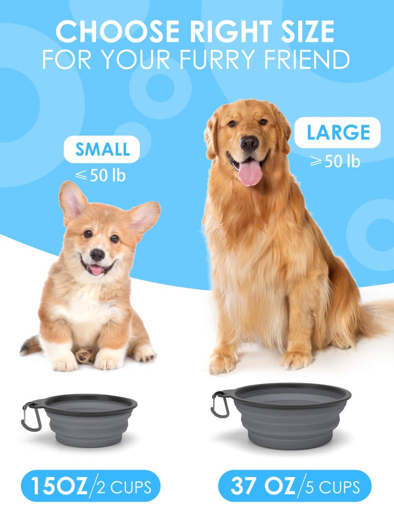 Aonkey Collapsible Dog Bowls with Bottle Carrier, 2 Pack Travel Dog Water Bowl Upgraded Carabiner, One-Piece Molded Rim No Fall Off or Crack, Foldable Silicone Portable for Pets Walking Hiking 15oz - Image 5