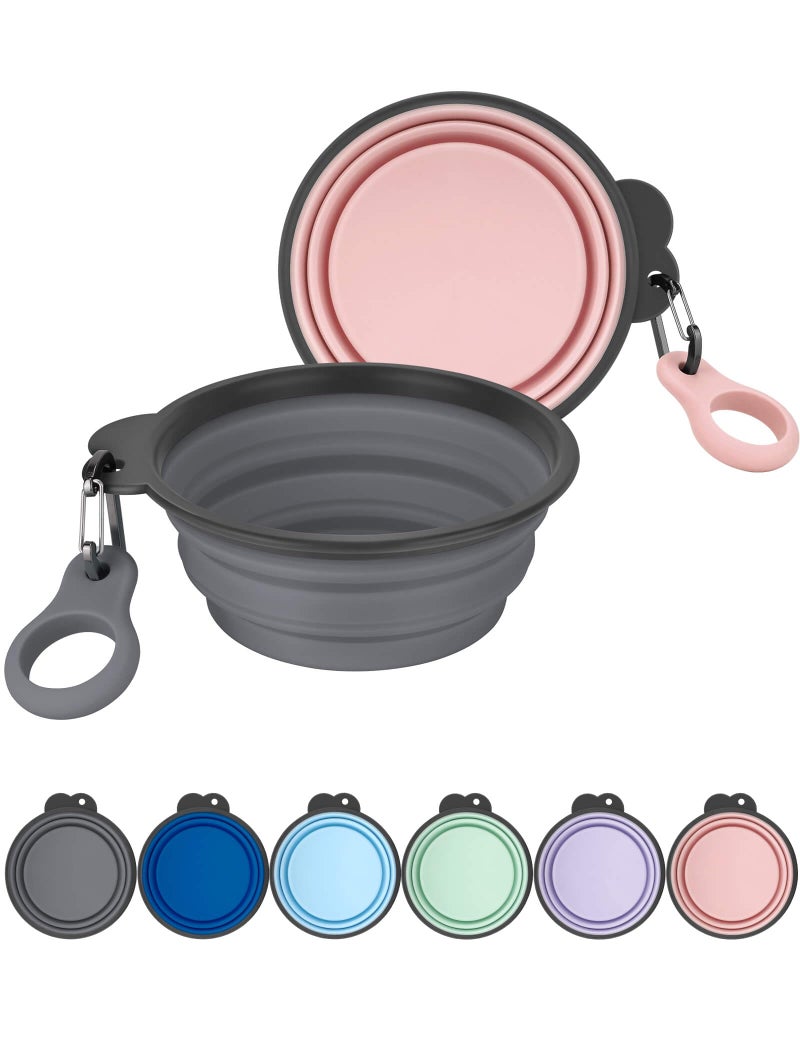 Aonkey Collapsible Dog Bowls with Bottle Carrier, 2 Pack Travel Dog Water Bowl Upgraded Carabiner, One-Piece Molded Rim No Fall Off or Crack, Foldable Silicone Portable for Pets Walking Hiking 15oz - Image 1