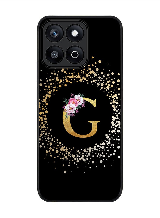 Stylizedd غطاء هاتف Honor X7c 4G، حماية كاميرا نحيفة، غطاء هاتف مضاد للصدمات - مونوغرام زهور مخصص - G (أسود) - Image 1