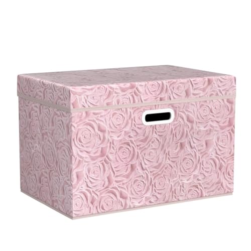 PRANDOM Larger Collapsible Storage Boxes with Lids Fabric Decorative Bins Cubes Organizer Containers Baskets Handles Divider for Bedroom Closet Living Room Pink 17.7x11.8x11.8 Inch 3 Pack - Image 4