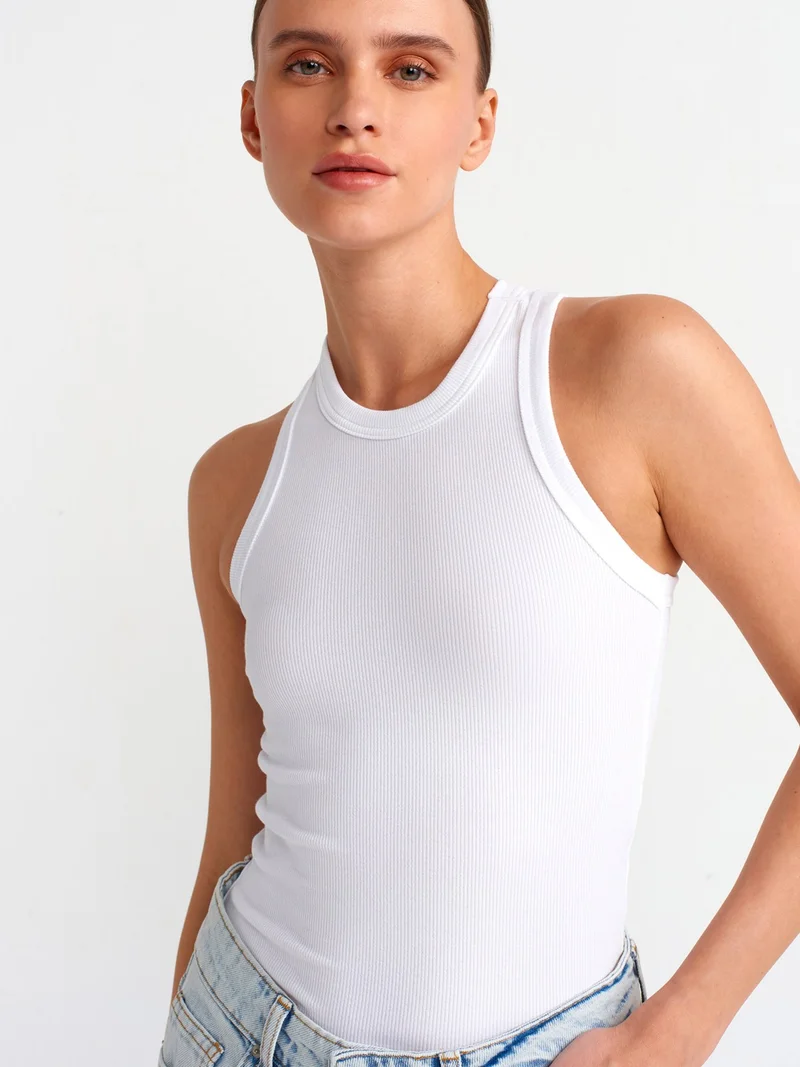 Dilvin 20842 Ribbed Halter Collar Undershirt-White