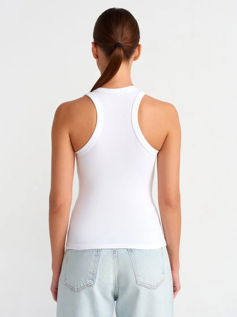 Dilvin 20842 Ribbed Halter Collar Undershirt-White