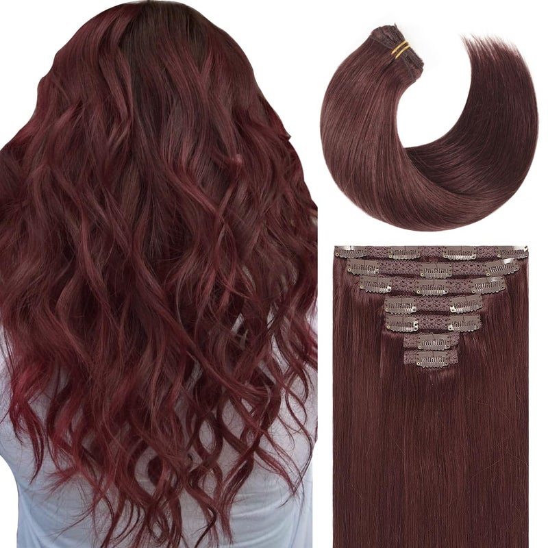 Lacer Clip in Hair Extensions Real Human Hair 14 Inch 120g 7pcs 99J Deep Burgundy Silky Salon Professional Human Hair Double Weft Clip In Human Hair Extensions