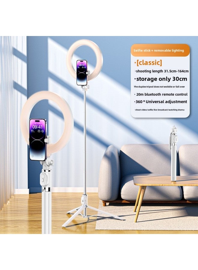 Anti-vibration Bluetooth Remote Control Handheld Tripod Stand Broadcast Bracket Photography Tool Motorcycle Electronics-Color:M28 Elegant White Bluetooth 1.6m + 10inch Fill Light + Bluetooth Charging Model  - Image 1