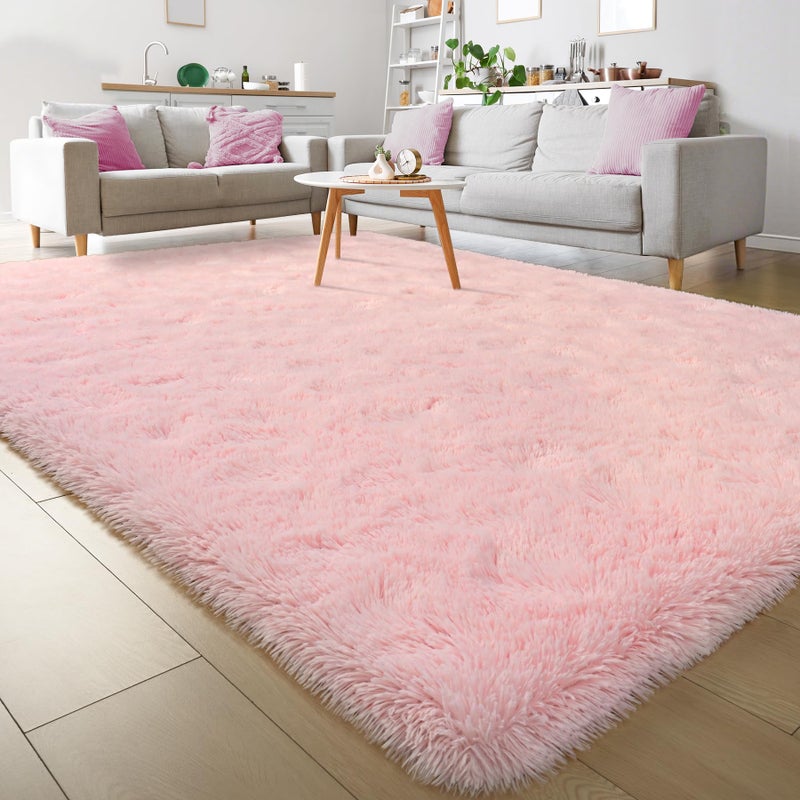 Keeko Fluffy Pink Area Rugs for Bedroom Girls Room Cute Shag Fuzzy Large Kids Room Rugs Living Room Soft Furry Bedroom Carpet Indoor Bedside Rug for Teen Baby Nursery Dorm Decor 53x75