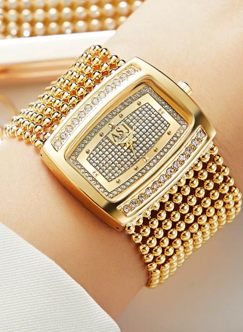 ASJ Women's Luxury Quartz Wrist Watches Crystal Decorated Bezel Diamond Silver Alloy Square Wristwatches - Image 1
