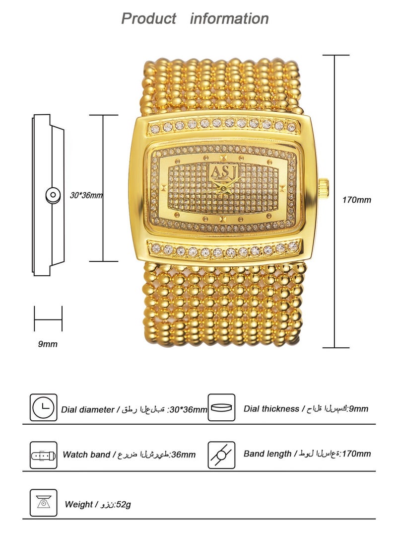 ASJ Women's Luxury Quartz Wrist Watches Crystal Decorated Bezel Diamond Silver Alloy Square Wristwatches - Image 4