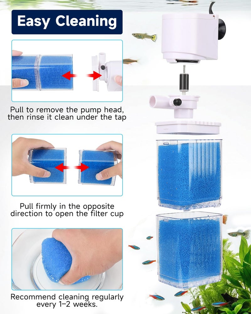 fishkeeper 4-IN-1 Aquarium Power Filter - Mutil Stage Filtration, Adjustable Oxygenation/Wavemaker, Whisper-Quiet Submersible Fish Tank Filter & Water Circulation System for 20-100 Gal Fresh/Salt Tank - Image 5