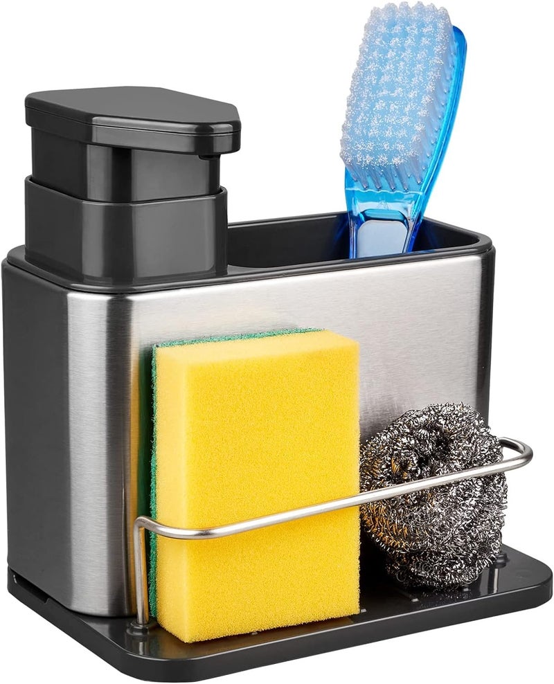 NESTIFY Kitchen Sink Organizer 3-in-1 Sponge Holder Soap Dispenser for Kitchen Sink Caddy, Stainless Steel Kitchen Sink Organizer Tray, Drainer Rack Rustproof Dish Soap Dispenser Brush Holder Countertop - Image 3