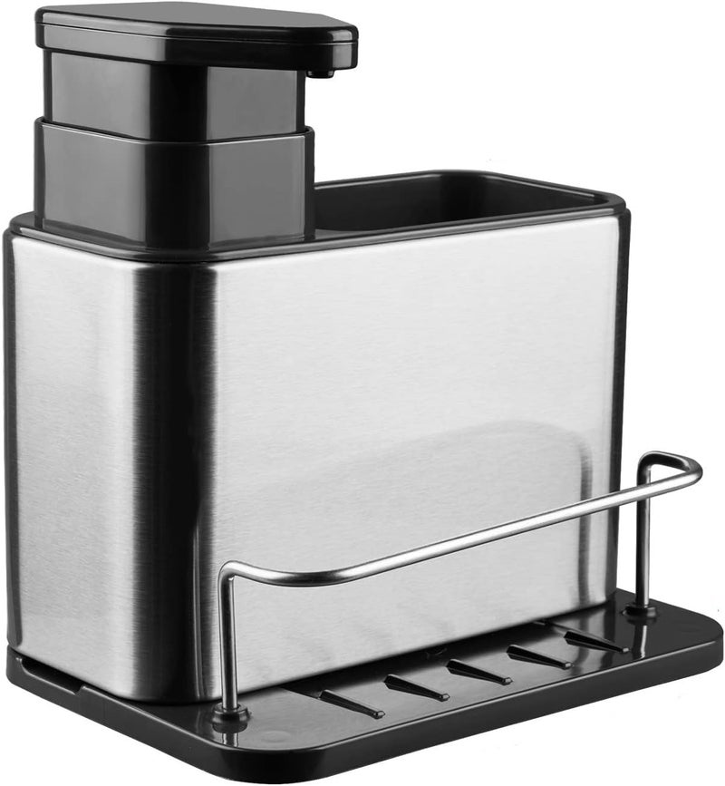 NESTIFY Kitchen Sink Organizer 3-in-1 Sponge Holder Soap Dispenser for Kitchen Sink Caddy, Stainless Steel Kitchen Sink Organizer Tray, Drainer Rack Rustproof Dish Soap Dispenser Brush Holder Countertop - Image 1