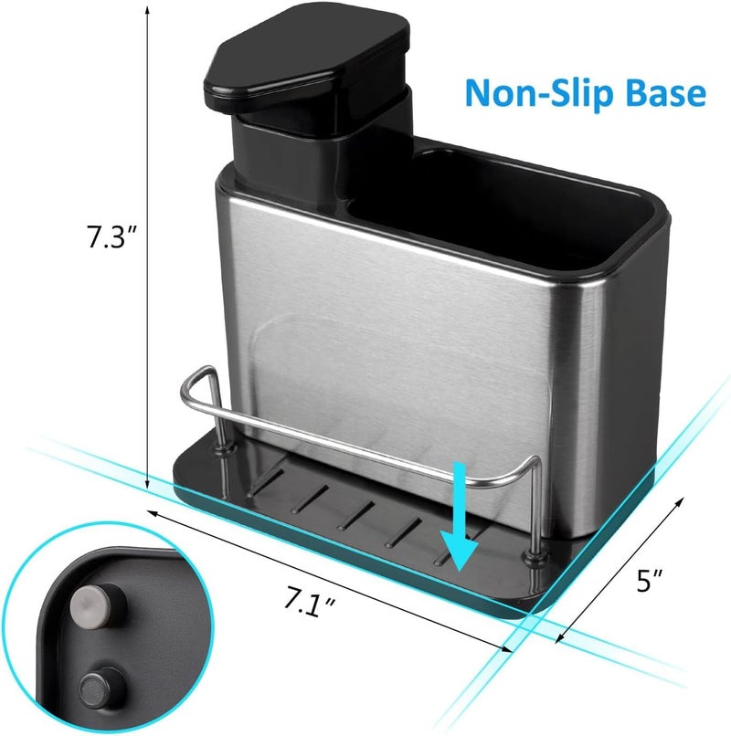 NESTIFY Kitchen Sink Organizer 3-in-1 Sponge Holder Soap Dispenser for Kitchen Sink Caddy, Stainless Steel Kitchen Sink Organizer Tray, Drainer Rack Rustproof Dish Soap Dispenser Brush Holder Countertop - Image 2