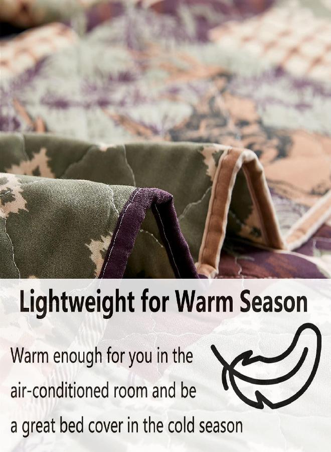 Smuge 3-Piece Moose Pine Tree Reversible Quilt Set, Checked Color Stripe Rustic Home Lodge The Wilds Quilted Bedspread Coverlet Bedding Set, Lightweight Breathable for All Season (Full/Queen, White Deer) - Image 3