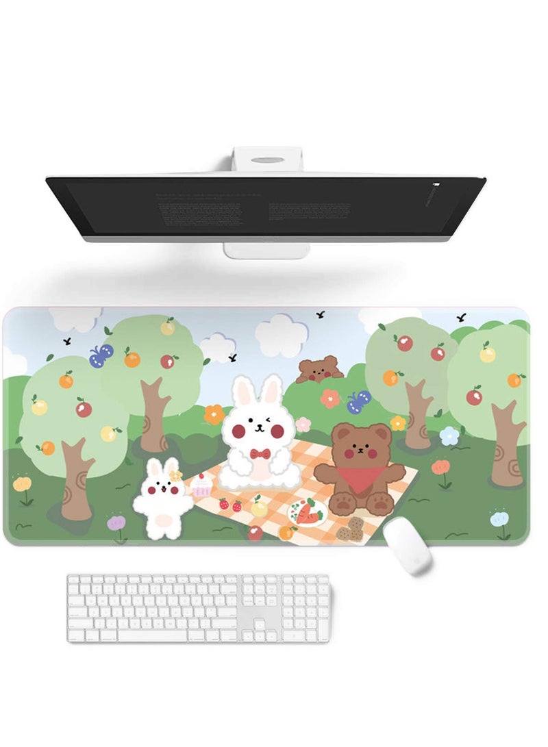 SYOSI Kawaii Desk Mat,Cute Mouse Pad,Large Gaming Desk Mouse mat Cartoons Keyboard Pad,Laptop Desk Mat for Gaming Writing Home Office Work (A,32 x 12 in) - Image 1