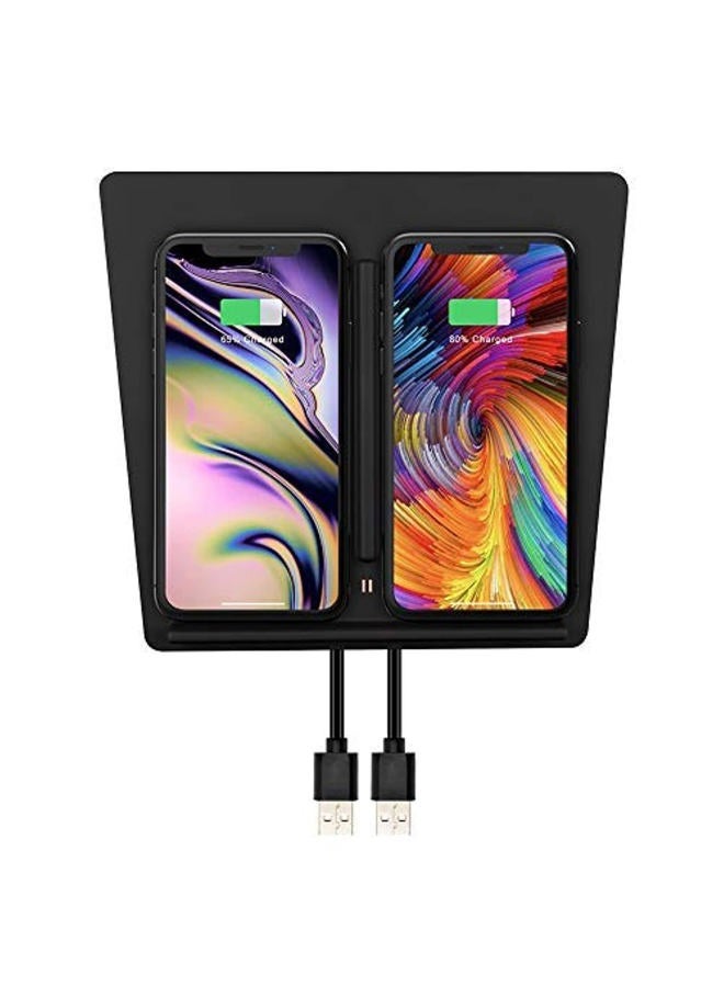 TAPTES Wireless Charger for Tesla Model 3 2017 2018 2019 2020, Dual Phone Charging Pad for Tesla Model 3 Accessories, Car Center Console Interior, Compatible with iPhone & Smartphones, Black - Image 1