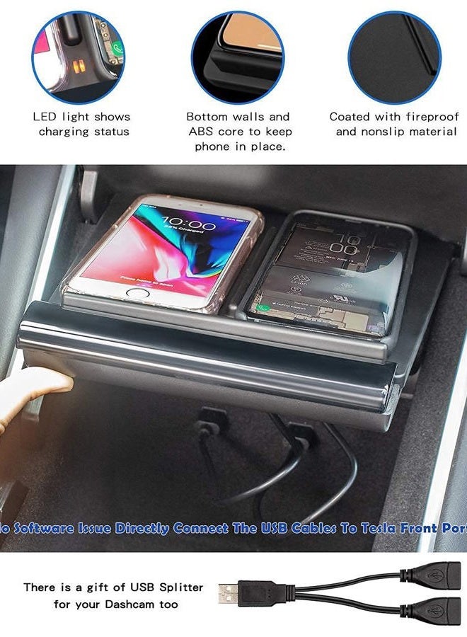 TAPTES Wireless Charger for Tesla Model 3 2017 2018 2019 2020, Dual Phone Charging Pad for Tesla Model 3 Accessories, Car Center Console Interior, Compatible with iPhone & Smartphones, Black - Image 4