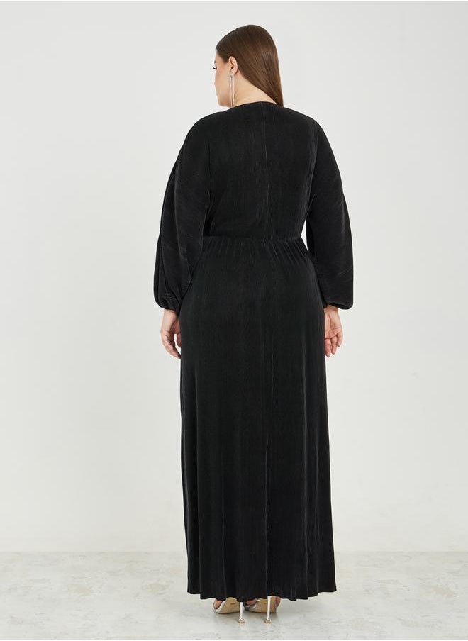 Styli - Plus Plisse Maxi Dress with Volume Sleeves - Image 1
