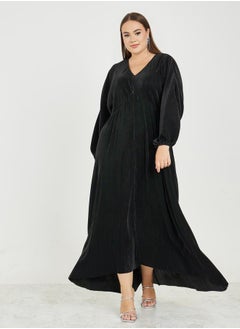 Styli Plus Plisse Maxi Dress with Volume Sleeves  - Image 1