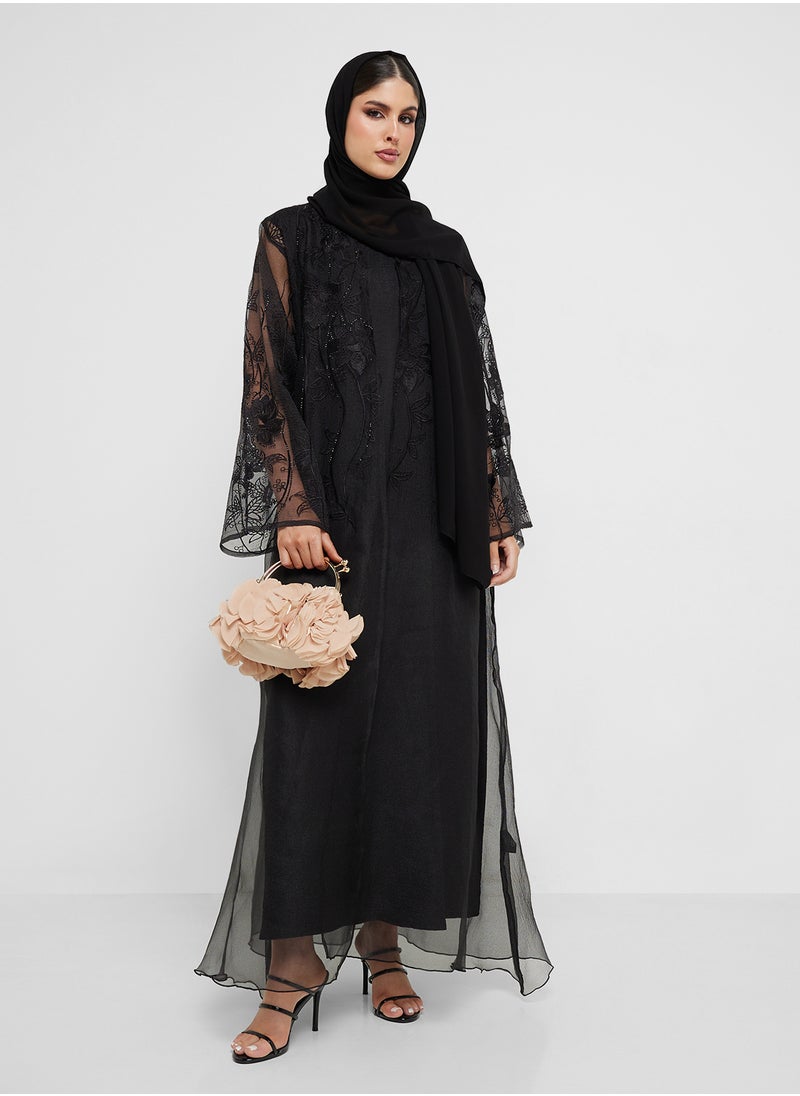 hayas closet Embellished Black Abaya with Sheila  - Image 1
