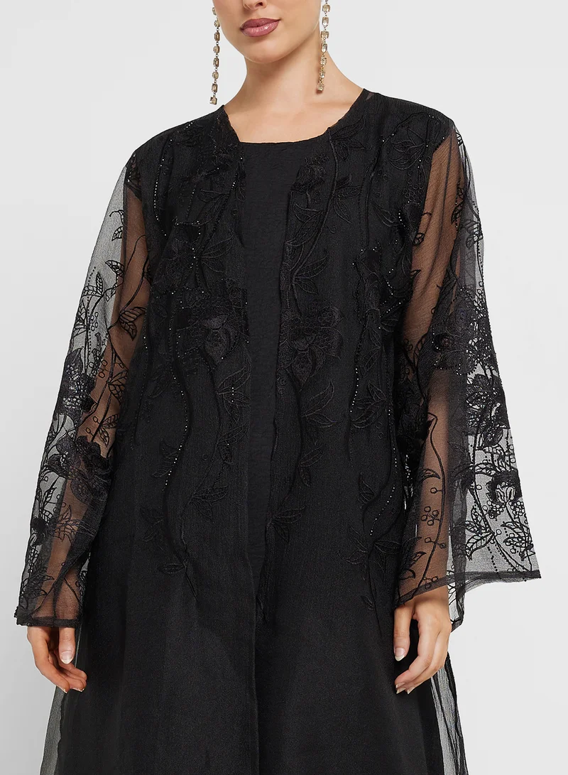 hayas closet Embellished Black Abaya with Sheila