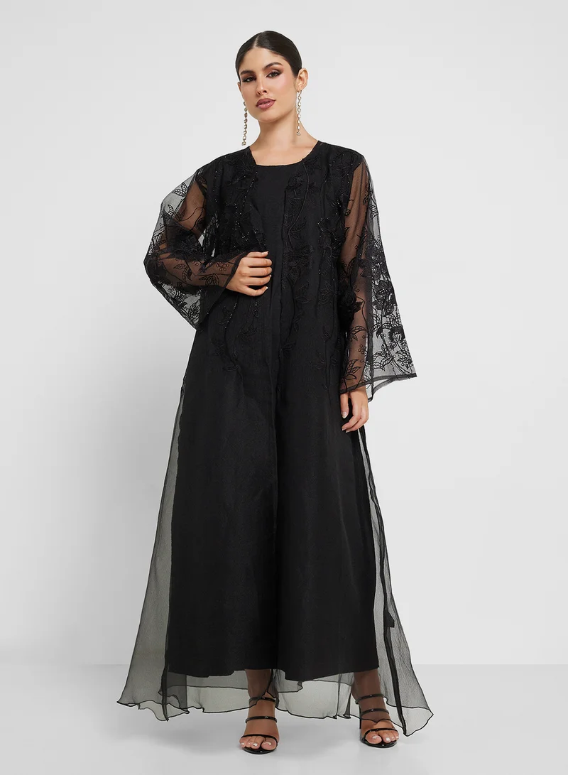 hayas closet Embellished Black Abaya with Sheila