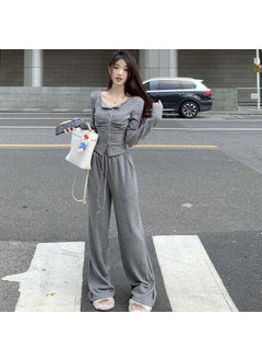 Gray knitted color suit [top + pants]