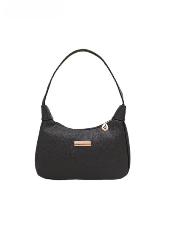 SHABILI Women’s PU Multi-Pocket Shoulder Bag Underarm Bag Small Bag, Ladie’s Satchel Bag Coin Purse Tote Bags With Leaf Zipper Charm Zipper Closure Fits For Teenager Youth Daily Casual Party Travel (Black) - Image 1