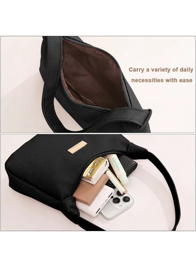 SHABILI Women’s PU Multi-Pocket Shoulder Bag Underarm Bag Small Bag, Ladie’s Satchel Bag Coin Purse Tote Bags With Leaf Zipper Charm Zipper Closure Fits For Teenager Youth Daily Casual Party Travel (Black) - Image 3