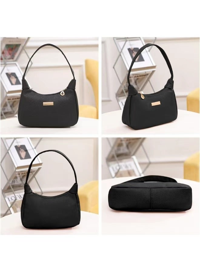 SHABILI Women’s PU Multi-Pocket Shoulder Bag Underarm Bag Small Bag, Ladie’s Satchel Bag Coin Purse Tote Bags With Leaf Zipper Charm Zipper Closure Fits For Teenager Youth Daily Casual Party Travel (Black) - Image 5