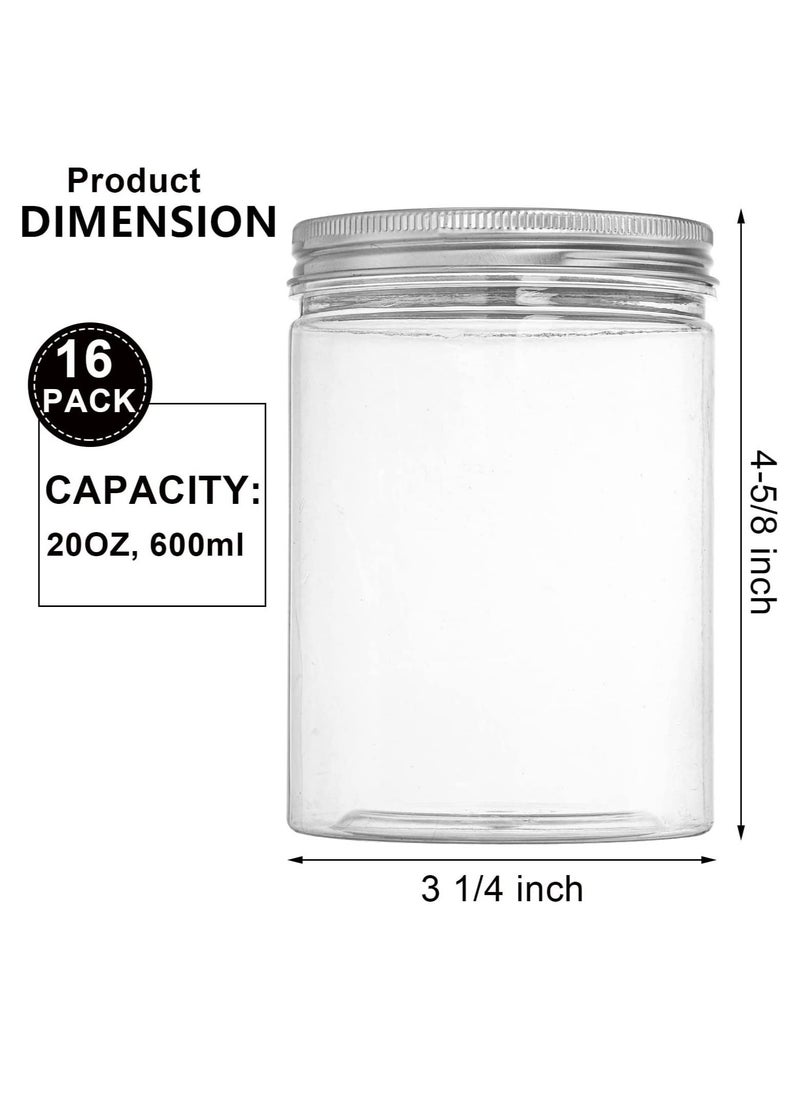 Generic - 16 Pack Clear Plastic Jars Bottles Containers with Silver Ribbed Lids Straight Cylinders Storage Canisters for Food and Home Storage - Image 1