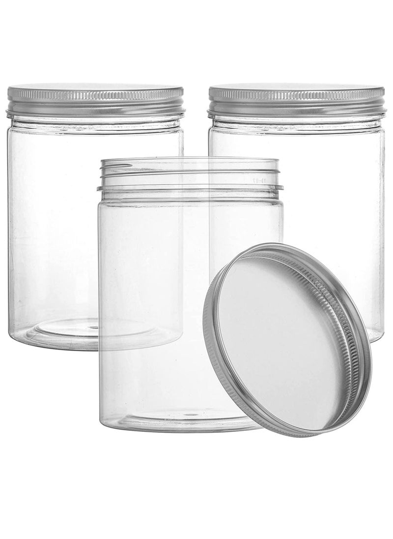 Generic - 16 Pack Clear Plastic Jars Bottles Containers with Silver Ribbed Lids Straight Cylinders Storage Canisters for Food and Home Storage - Image 1