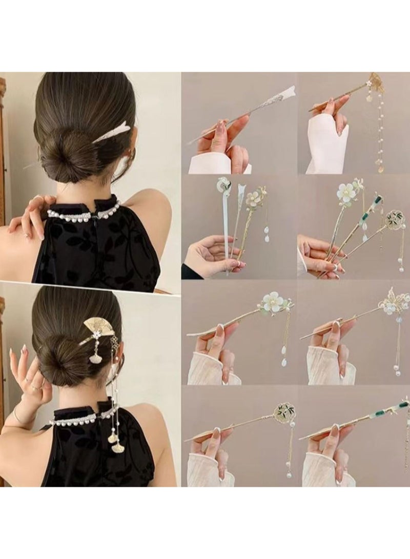 6 دبوس شعر للسيدات مع قلادة، أعواد شعر، أعواد شعر معدنية عتيقة، طراز تقليدي، مناسب للبنات والنساء - Image 5