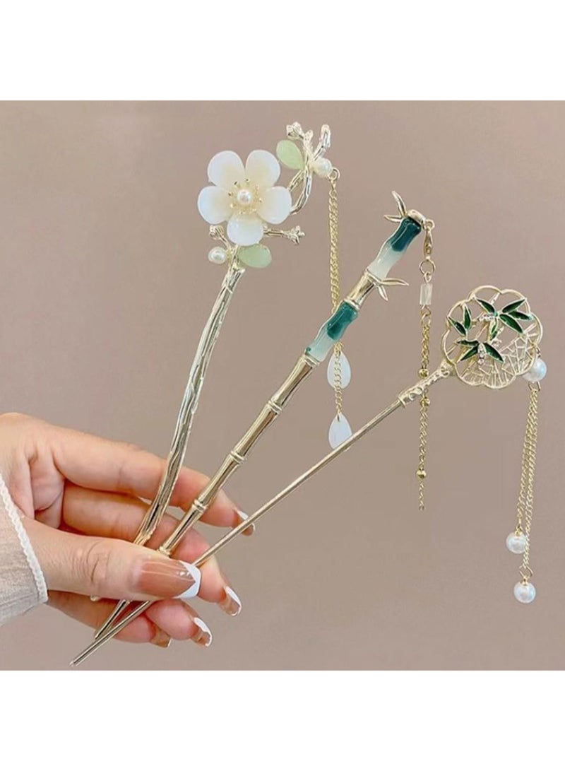 6 دبوس شعر للسيدات مع قلادة، أعواد شعر، أعواد شعر معدنية عتيقة، طراز تقليدي، مناسب للبنات والنساء - Image 4