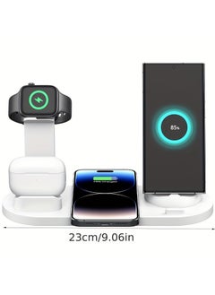 أفاق محطة شحن لاسلكي 4 في 1 باللون الأبيض، شاحن لاسلكي سريع بقوة 15 واط لـ AirPods/iWatch/Phone، شاحن لاسلكي لشحن عدة أجهزة في وقت واحد  - Image 5