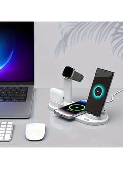أفاق محطة شحن لاسلكي 4 في 1 باللون الأبيض، شاحن لاسلكي سريع بقوة 15 واط لـ AirPods/iWatch/Phone، شاحن لاسلكي لشحن عدة أجهزة في وقت واحد  - Image 4