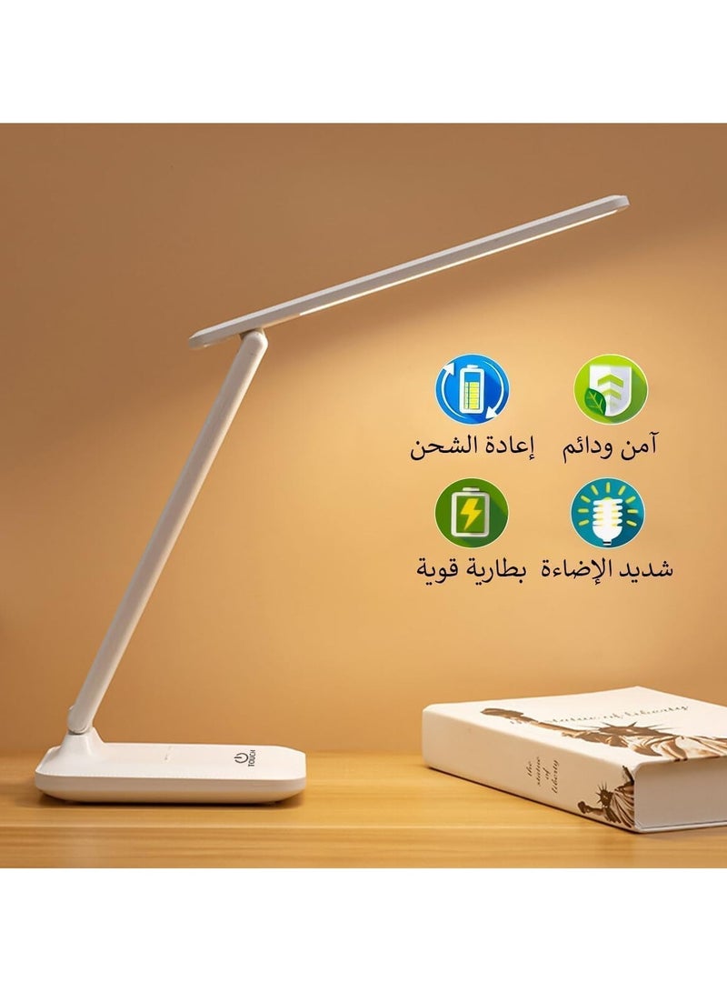 مصباح مكتب LED محمول مع منفذ شحن USB قابل للطي للعناية بالعين مع 3 اوضاع الوان تعتيم متعدد الوظائف للتحكم باللمس للمنزل والمكتب من فينيسين، أبيض - Image 3