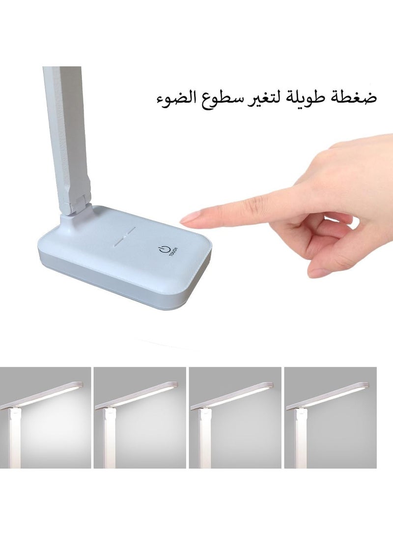 مصباح مكتب LED محمول مع منفذ شحن USB قابل للطي للعناية بالعين مع 3 اوضاع الوان تعتيم متعدد الوظائف للتحكم باللمس للمنزل والمكتب من فينيسين، أبيض - Image 5