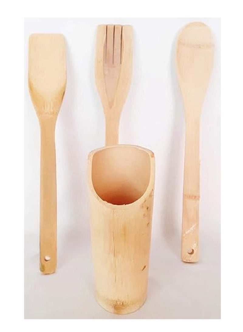 طقم توزيع خشب 3 قطع مع حامل خشب لحمل المعالق - من مواد عالية الجودة سهلة التنضيف - Image 2