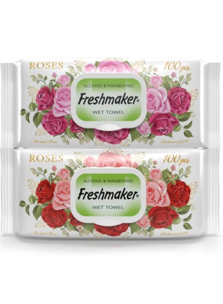 Freshmaker مناديل مبلله بالورد  100 منديل من 2قطع 